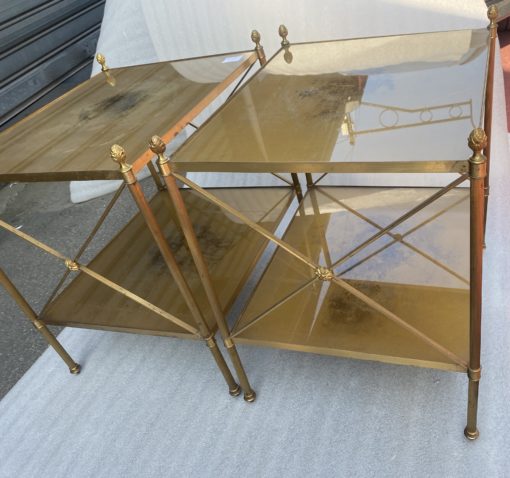 1950/70′ Pair of Brass Shelves at 2 Levels Maison Baguès with Braces with Daisies 42 X 50 X H 55 cm - Image 5
