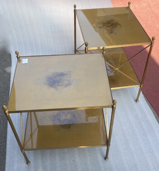 1950/70′ Pair of Brass Shelves at 2 Levels Maison Baguès with Braces with Daisies 42 X 50 X H 55 cm