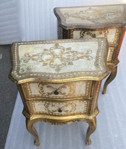 1950/70 Pair Of Italian Sidebeds Golden Wood 48 X 30 X H 60 cm