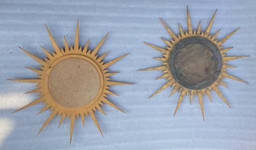 1950' Pair Of Convex Sun Mirrors, Golden Wood 67 cm - Image 2
