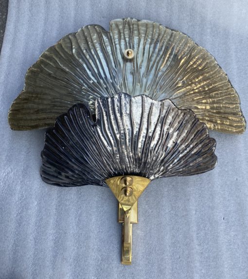 1970/90' Paire d'Appliques Aux Ginkgo Cristal Murano Violine et Or Attribuées A Toso H 70 cm – Image 8