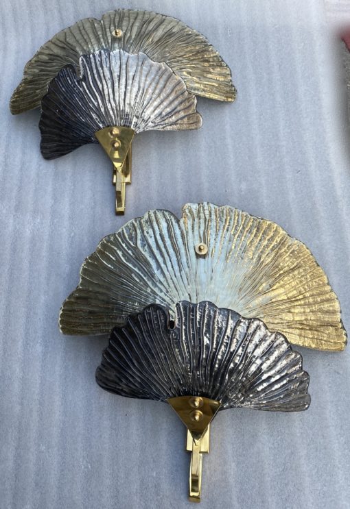 1970/90' Paire d'Appliques Aux Ginkgo Cristal Murano Violine et Or Attribuées A Toso H 70 cm – Image 11