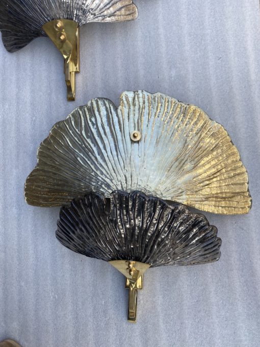 1970/90' Paire d'Appliques Aux Ginkgo Cristal Murano Violine et Or Attribuées A Toso H 70 cm – Image 6