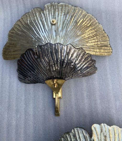1970/90' Paire d'Appliques Aux Ginkgo Cristal Murano Violine et Or Attribuées A Toso H 70 cm – Image 5