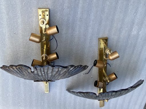 1970/90' Paire d'Appliques Aux Ginkgo Cristal Murano Violine et Or Attribuées A Toso H 70 cm – Image 2