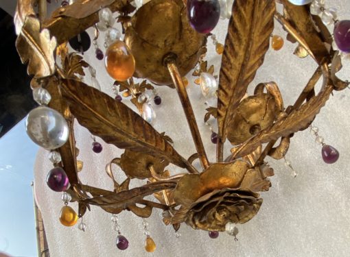 1970' Lanterne Italienne En Fer Doré Avec Pampilles En Verre Coloré H 80 cm – Image 8