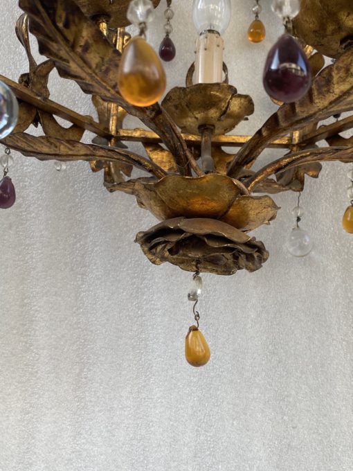 1970' Lanterne Italienne En Fer Doré Avec Pampilles En Verre Coloré H 80 cm – Image 16