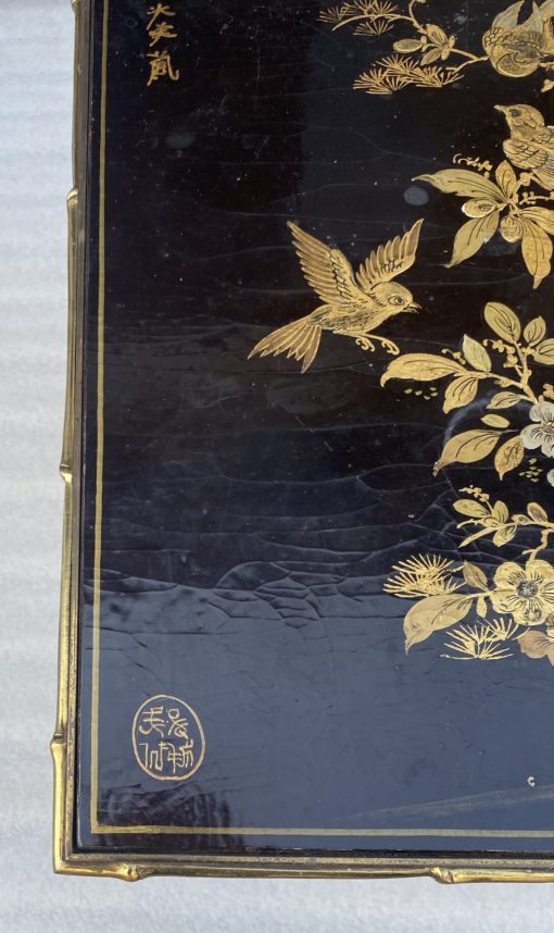 1950′ Table Maison Baguès Or Maison Jansen Bamboo Decor In Gilt Bronze With Chinese Lacquer Top With Birds And Flowers 42 X 56 X H 45 CM - Image 15