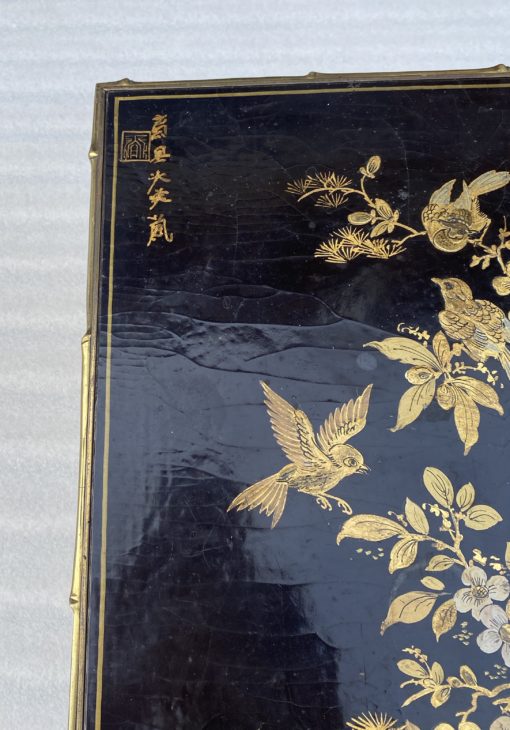 1950′ Table Maison Baguès Or Maison Jansen Bamboo Decor In Gilt Bronze With Chinese Lacquer Top With Birds And Flowers 42 X 56 X H 45 CM - Image 14