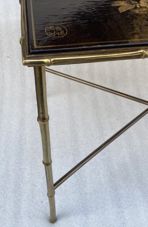 1950′ Table Maison Baguès Or Maison Jansen Bamboo Decor In Gilt Bronze With Chinese Lacquer Top With Birds And Flowers 42 X 56 X H 45 CM - Image 8