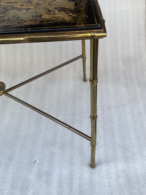 1950′ Table Maison Baguès Or Maison Jansen Bamboo Decor In Gilt Bronze With Chinese Lacquer Top With Birds And Flowers 42 X 56 X H 45 CM - Image 7