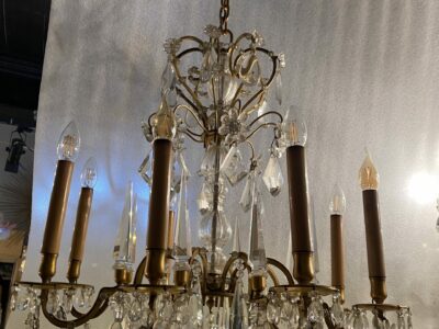 1950' Chandelier Maison Baguès Bronze And Crystals + Pair Of Sconces H 70 Ø 70 cm
