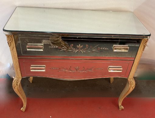 1950/70 Commode Style LXV Gainée De Miroirs Gravés A 2  Tiroirs – Image 13