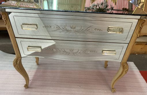 1950/70 Commode Style LXV Gainée De Miroirs Gravés A 2  Tiroirs