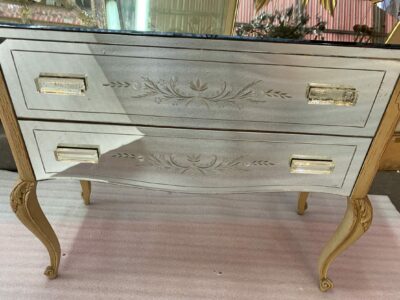 1950/70 LXV Style Commode Covered With Engraved Mirrors With 2 Drawers