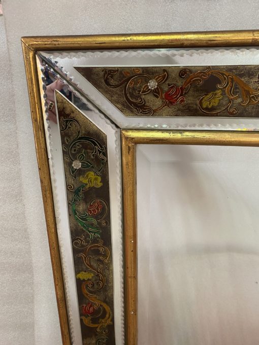 1970' Miroir Eglomisé Decor Fleurs Et Bois Doré 73 X 97 cm – Image 2