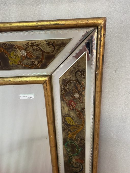 1970' Miroir Eglomisé Decor Fleurs Et Bois Doré 73 X 97 cm – Image 3