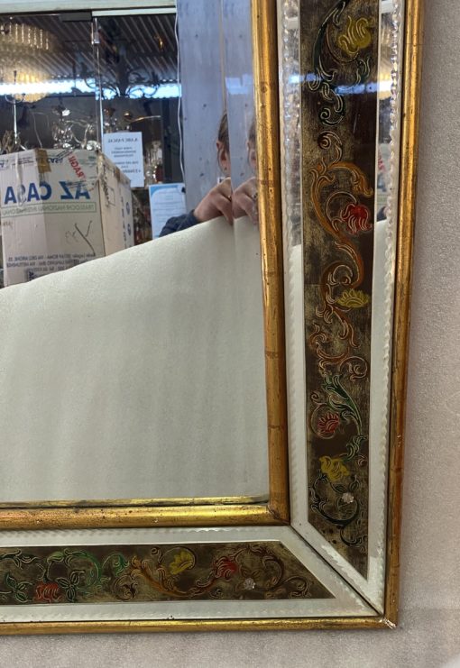1970' Miroir Eglomisé Decor Fleurs Et Bois Doré 73 X 97 cm – Image 5