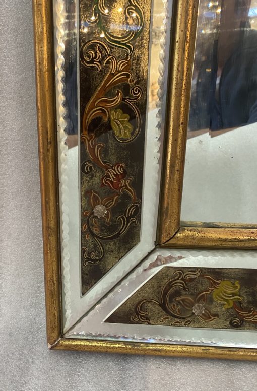 1970' Miroir Eglomisé Decor Fleurs Et Bois Doré 73 X 97 cm – Image 6