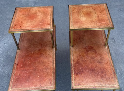 1970′ Paire De Tables à Étage En Bronze Patiné Gainées De Cuir Maison Jansen 71 X 36 cm – Image 7