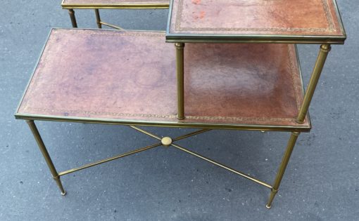 1970′ Paire De Tables à Étage En Bronze Patiné Gainées De Cuir Maison Jansen 71 X 36 cm – Image 10