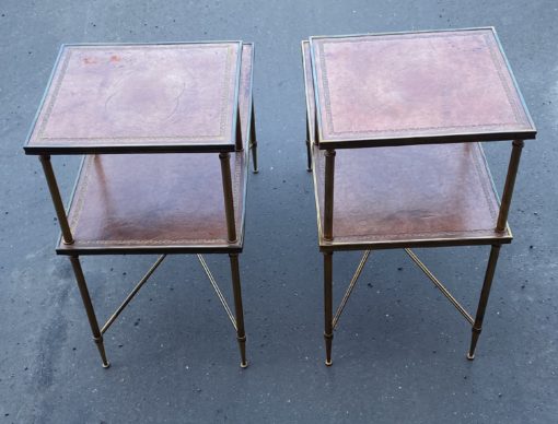 1970′ Paire De Tables à Étage En Bronze Patiné Gainées De Cuir Maison Jansen 71 X 36 cm – Image 11