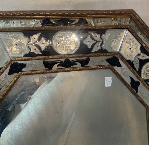 1970/80 Venice Octagonal Mirror Style Louis 14 Pareclose Golden Wood With Ornaments In Blue Glass And Oxidized Mirrors 158 X 115 cm - Image 6