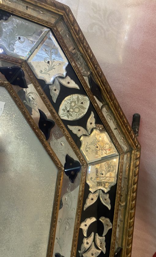 1970/80 Venice Octagonal Mirror Style Louis 14 Pareclose Golden Wood With Ornaments In Blue Glass And Oxidized Mirrors 158 X 115 cm - Image 8