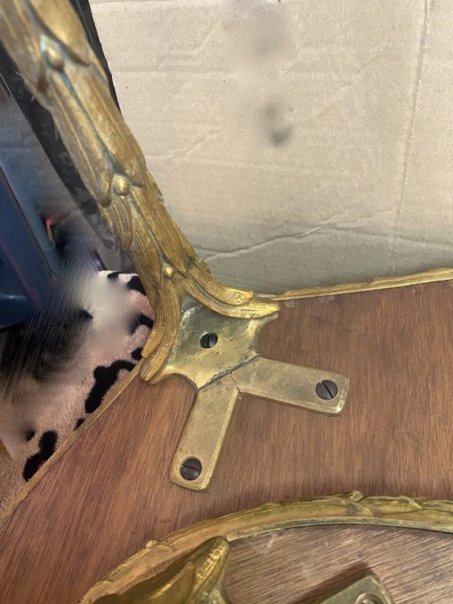 1970′ Maison Charles Tripartite Table Crossbow Shape, Jansen Or Baguès Palm Tree Decor In Gilt Bronze With Aged Mirror Trays - Image 13