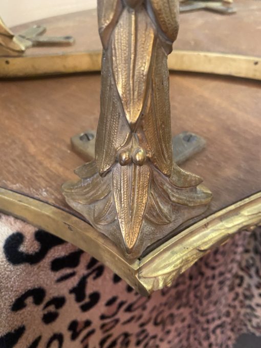 1970′ Maison Charles Tripartite Table Crossbow Shape, Jansen Or Baguès Palm Tree Decor In Gilt Bronze With Aged Mirror Trays - Image 12