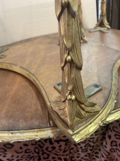 1970′ Maison Charles Tripartite Table Crossbow Shape, Jansen Or Baguès Palm Tree Decor In Gilt Bronze With Aged Mirror Trays - Image 11