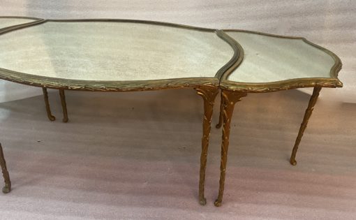 1970′ Maison Charles Tripartite Table Crossbow Shape, Jansen Or Baguès Palm Tree Decor In Gilt Bronze With Aged Mirror Trays - Image 9