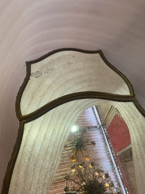 1970′ Maison Charles Tripartite Table Crossbow Shape, Jansen Or Baguès Palm Tree Decor In Gilt Bronze With Aged Mirror Trays - Image 5