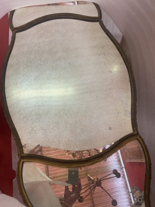 1970′ Maison Charles Tripartite Table Crossbow Shape, Jansen Or Baguès Palm Tree Decor In Gilt Bronze With Aged Mirror Trays - Image 3