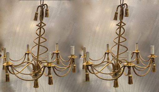 1950-70′ Pair of Golden Iron Chandeliers DLG Maison Bagués Decor Trimmings