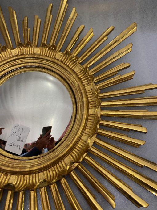1950/70 ‘Convex Sun Mirror, Golden Wood – Diameter 69 cm - Image 9
