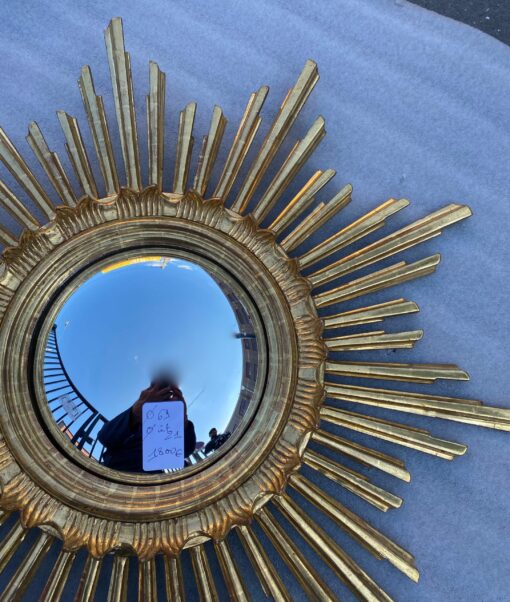 1950/70 ‘Convex Sun Mirror, Golden Wood – Diameter 69 cm - Image 4