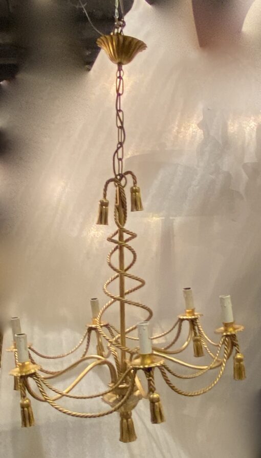 1950-70′ Pair of Golden Iron Chandeliers DLG Maison Bagués Decor Trimmings - Image 13