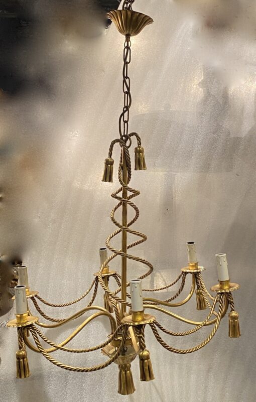 1950-70′ Pair of Golden Iron Chandeliers DLG Maison Bagués Decor Trimmings - Image 12