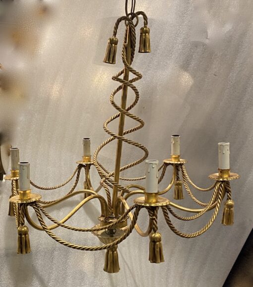 1950-70′ Pair of Golden Iron Chandeliers DLG Maison Bagués Decor Trimmings - Image 11