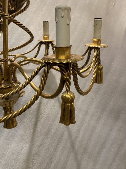 1950-70′ Pair of Golden Iron Chandeliers DLG Maison Bagués Decor Trimmings - Image 7