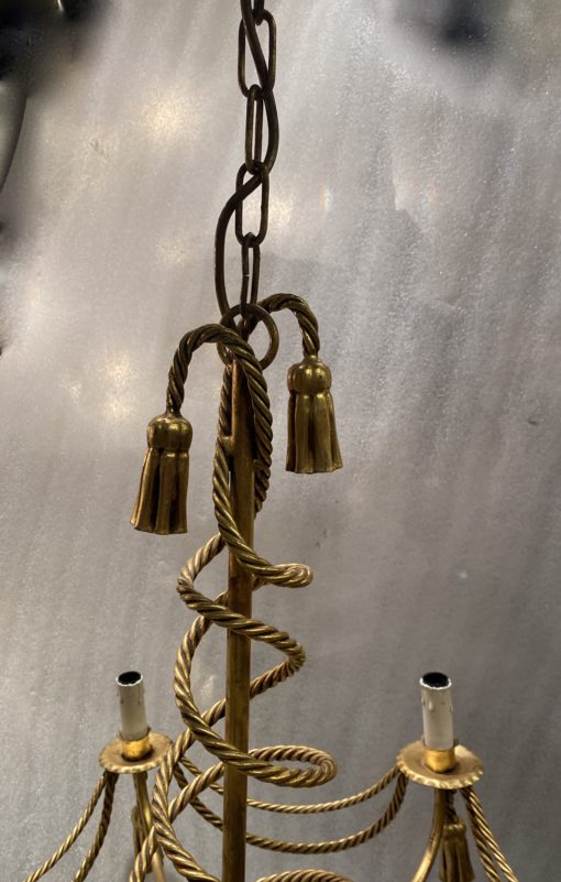 1950-70′ Pair of Golden Iron Chandeliers DLG Maison Bagués Decor Trimmings - Image 6