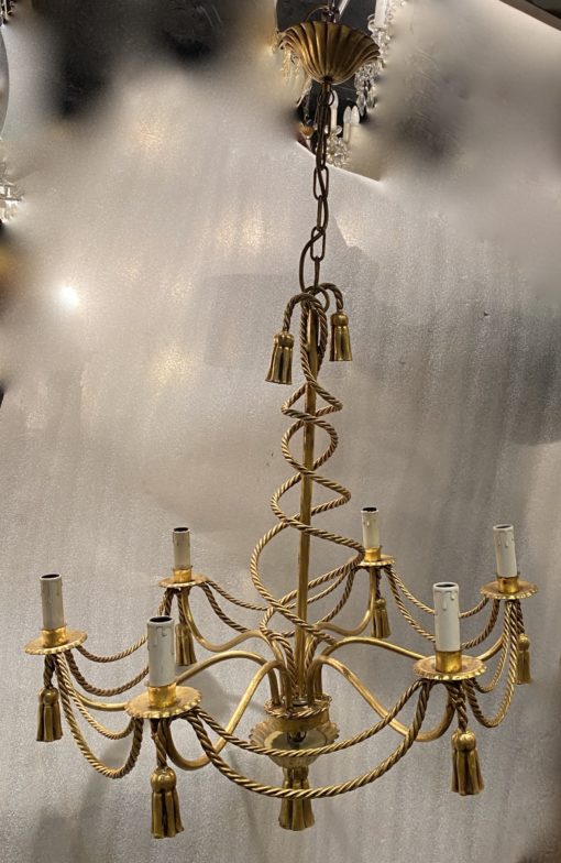 1950-70′ Pair of Golden Iron Chandeliers DLG Maison Bagués Decor Trimmings - Image 3