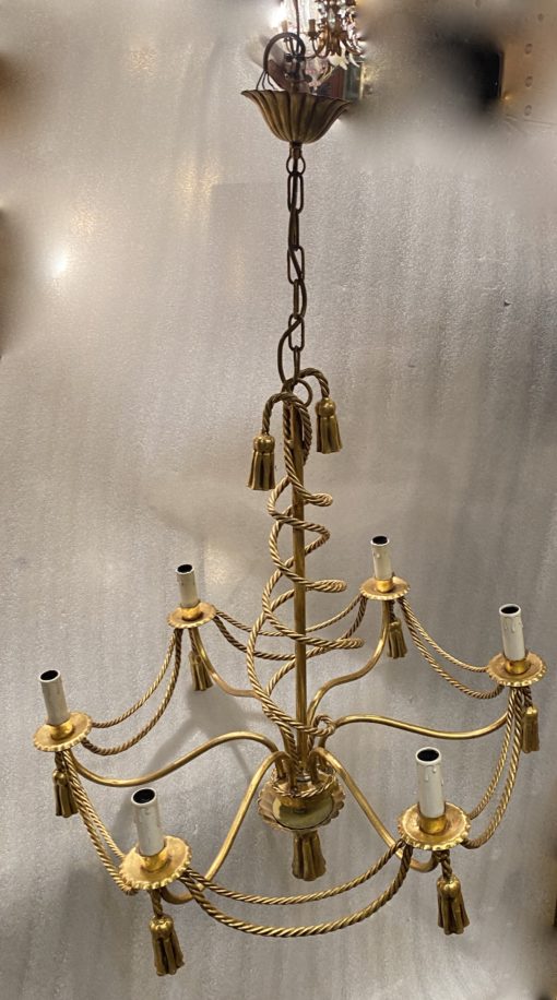 1950-70′ Pair of Golden Iron Chandeliers DLG Maison Bagués Decor Trimmings - Image 2