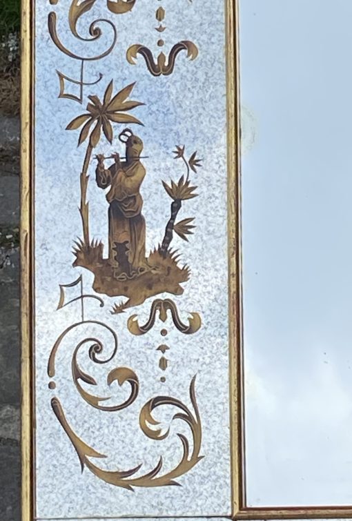 1960/70 Horizontal Eglomized Mirror For Chinese Musicians Decor And Gold Leaf Frame DLG Pansard 120 X H 90 cm - Image 7