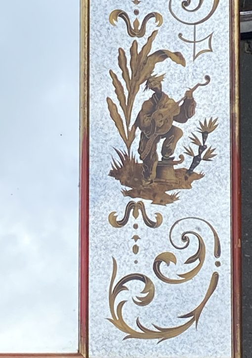 1960/70 Horizontal Eglomized Mirror For Chinese Musicians Decor And Gold Leaf Frame DLG Pansard 120 X H 90 cm - Image 6