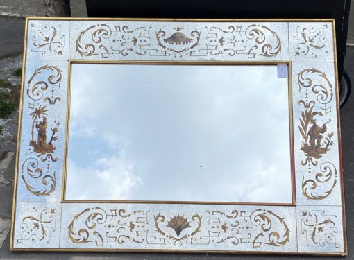 1960/70 Horizontal Eglomized Mirror For Chinese Musicians Decor And Gold Leaf Frame DLG Pansard 120 X H 90 cm - Image 4