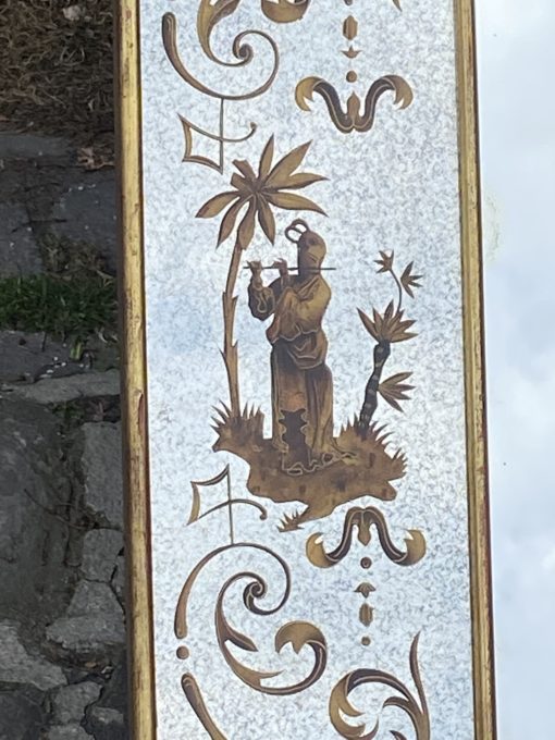 1960/70 Horizontal Eglomized Mirror For Chinese Musicians Decor And Gold Leaf Frame DLG Pansard 120 X H 90 cm - Image 3