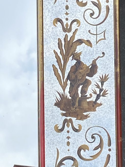 1960/70 Horizontal Eglomized Mirror For Chinese Musicians Decor And Gold Leaf Frame DLG Pansard 120 X H 90 cm - Image 2