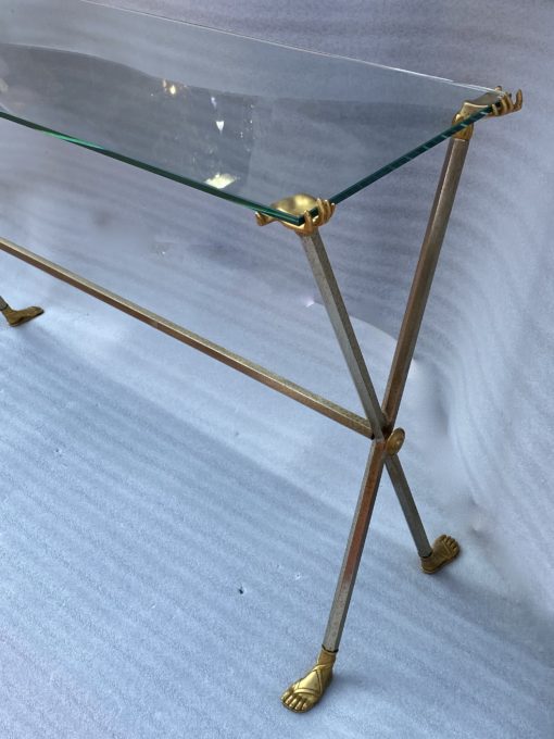 1970 'Neoclassical Console DLG Maison Jansen, Charles or Bagués In Iron And Satin Gilt Bronze 128 X 42 X H 80 CM - Image 3